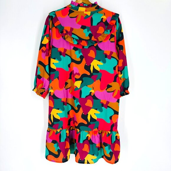 Michelle McDowell Ruffle Button-Up Waylon Dress Multicolor Abstract Print Size L - Picture 3 of 8